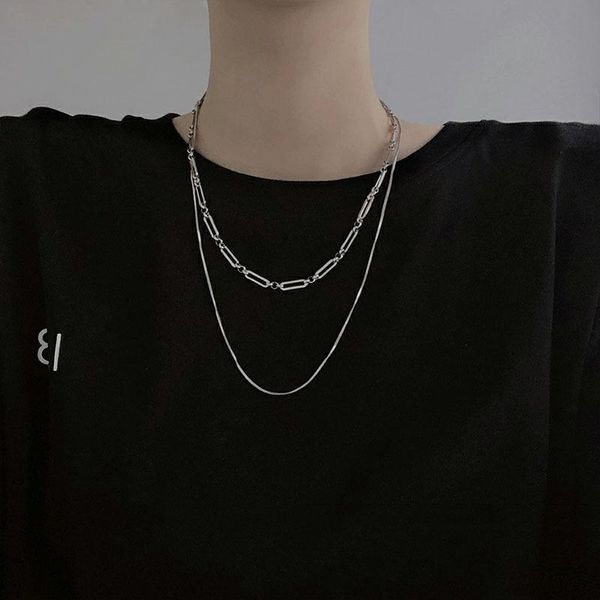

pendant necklaces cool double-layer fashion necklace design sense versatile sweater chain simple does not fade men's and women's, Silver