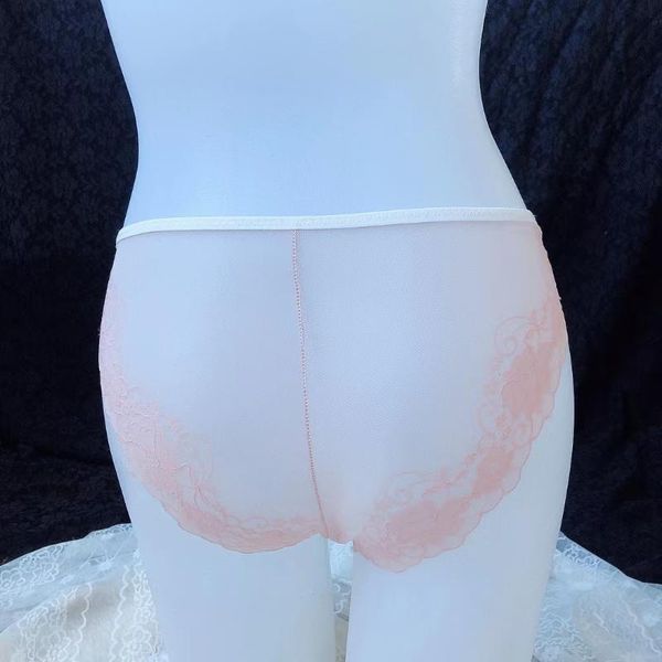 

underpants trendy men's underwear briefs transparent jacquard breathable printing lace triangle u convex edge, Black;white