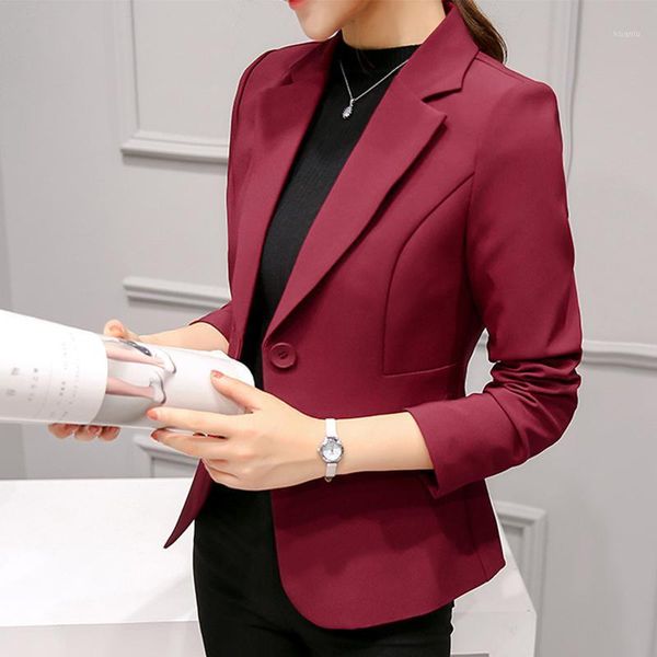 

women's suits & blazers fashion spring autumn slim elegant blue black single button work office lady suit female basic blazer coat wome, White;black