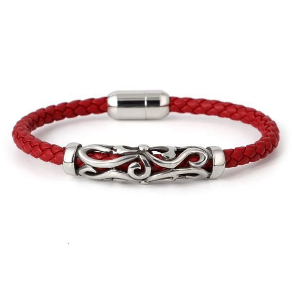 

bangles bracelets popular punk style titanium steel bracelet stainless leather rope chain hollow magnet clasp, Black