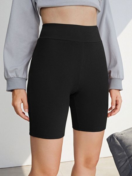 

rib-knit biker shorts 83ml#, Black