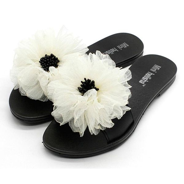 

slippers elegant women's slipper comfortable bohemian flower foral non-slip flat summer sandals beach shoes home #0701, Black