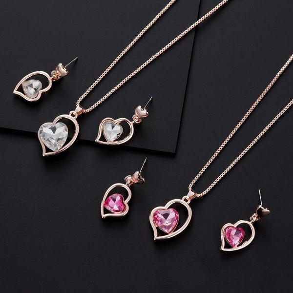 

earrings & necklace gu94 sweet white red crystal set woman zircon water drop metal earring bride party jewelry, Silver