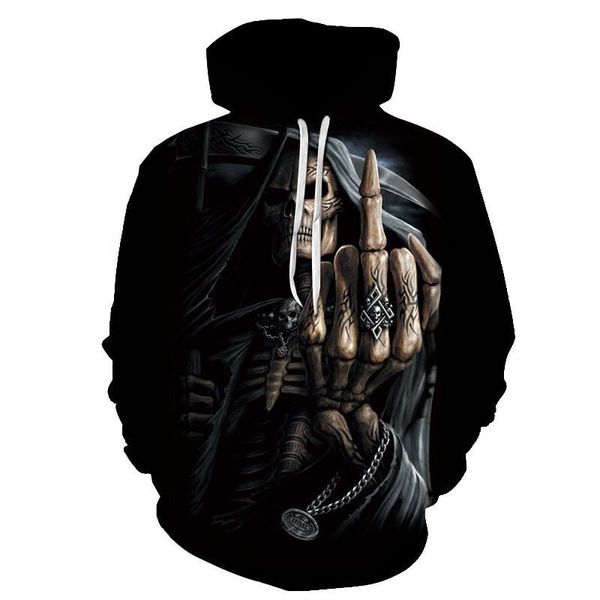 

autumn 2021 new skull 3d digital print men's hoodie, Black