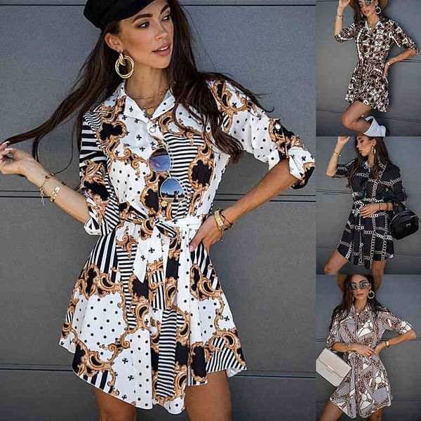 

charming dresses women's autumn 3 / 4 sleeve print bandage shirt, Black;gray