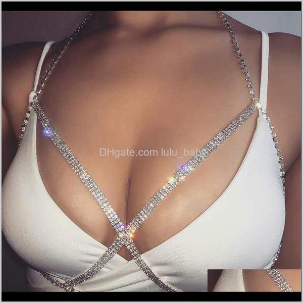 Göbek Zincirleri Takı Damlası Teslimat 2021 Kadın Moda Seksi Hollow Diamond Bikini Göğüs Güçlü Vücut Zinciri Tatil Hediyesi BX5HN