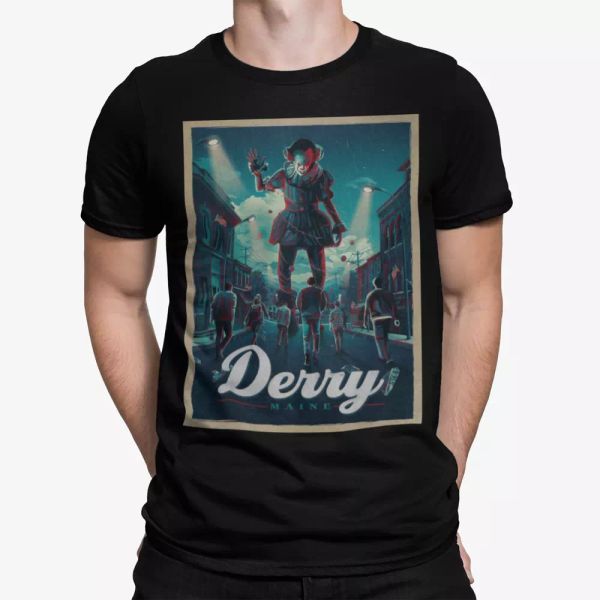 

pennywise t-shirt derry poster movie tee film classic retro 80s 90s halloween, White;black