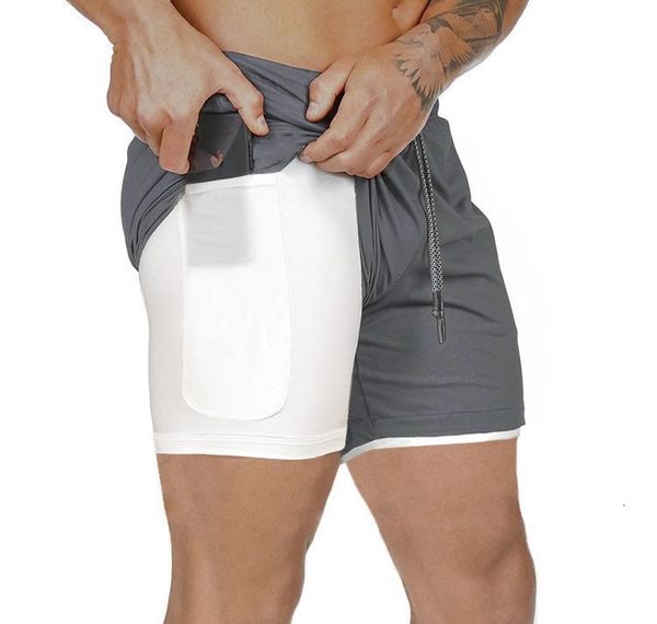 

men's shorts casual 2 in 1 running quick drying sport gyms fitness bodybuilding workout built-in pockets short men phrg, White;black
