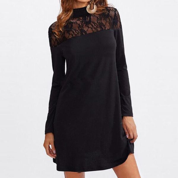 

casual dresses party black pencil bodycon dress with jacquard contrast mesh lantern sleeve spring women long solid vestidos#j30, Black;gray