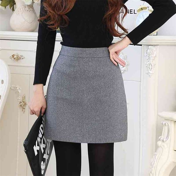 

high-waist wool a-line winter skirt women autumn slim woollen skirt women black mini skirts jupe femme 210412
