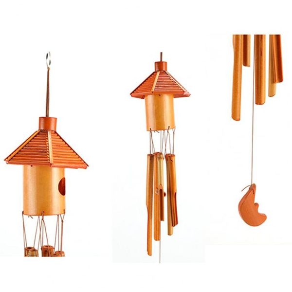 

decorative objects & figurines 2021 wind chime bird nest pavilion shape hanging bamboo lightweight decoration windchime for home
