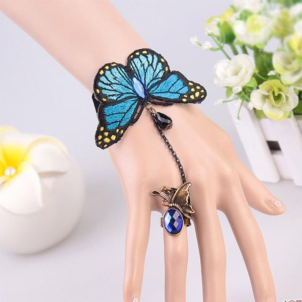 

gothic chains bracelet big butterfly charm bracelets for women jewelry cubic zirconia statement link bead wristbands gift link, chain, Black