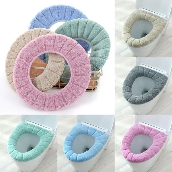 

toilet seat covers warm cover closestool mat 1pcs washable bathroom accessories knitting pure color soft o-shape pad bidet