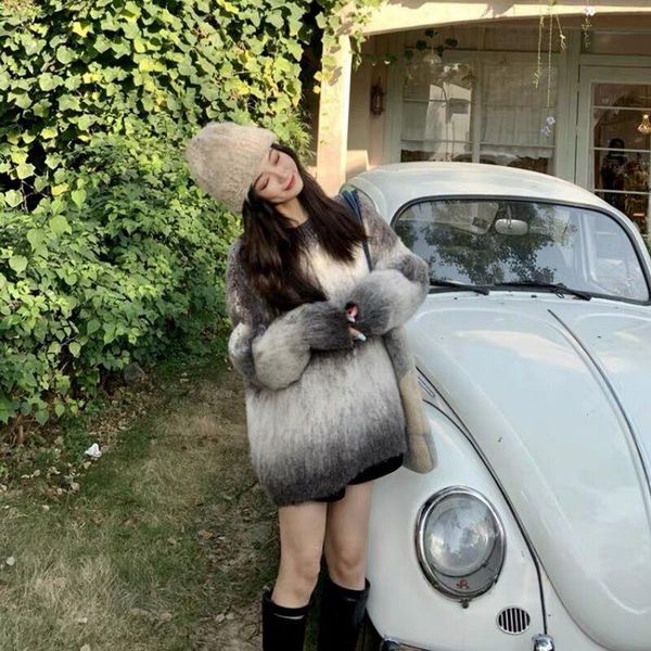 

women's sweaters pullover gradient color lazy wind sweater women fall/winter 2021 loose outer wear design niche japanese top, White;black