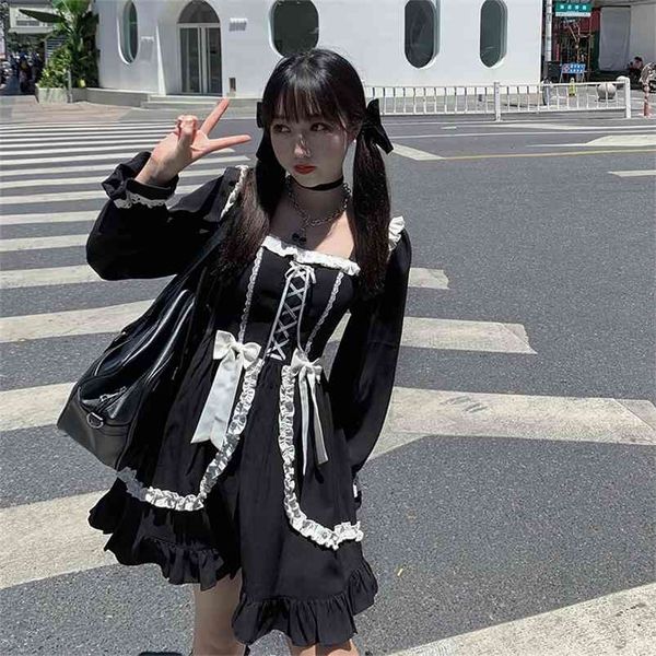 

japanese lolita gothic bandage dress girl vintage designer mini japan style kawaii clothes fall es for women 210701, Black;gray