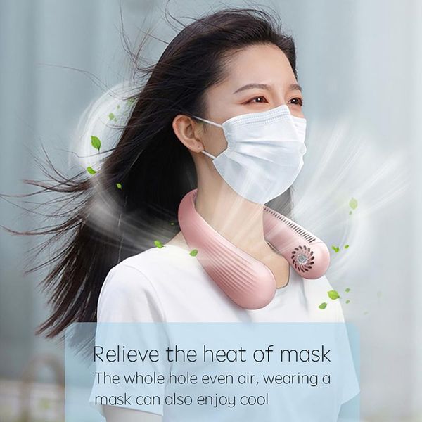 

electric fans hanging neck fan 2400mah recharge portable cooling usb leafless 360 degree neckband surround air outlets#g4