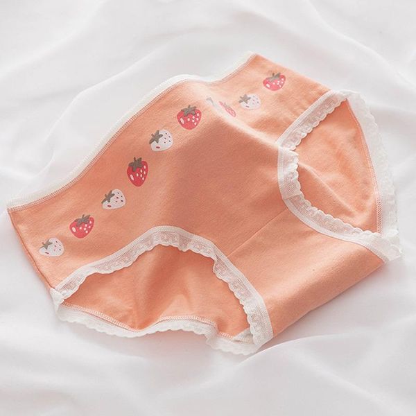 

women's panties strawberry pattern cotton underwear teenager girls cute printed intimate breathable lingerie, Black;pink