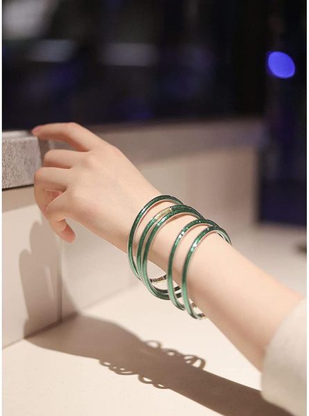 

bangle green glitter jelly bracelet set - gold powder lining fashion jewelry lightweight cute bracelets for women girl, Black