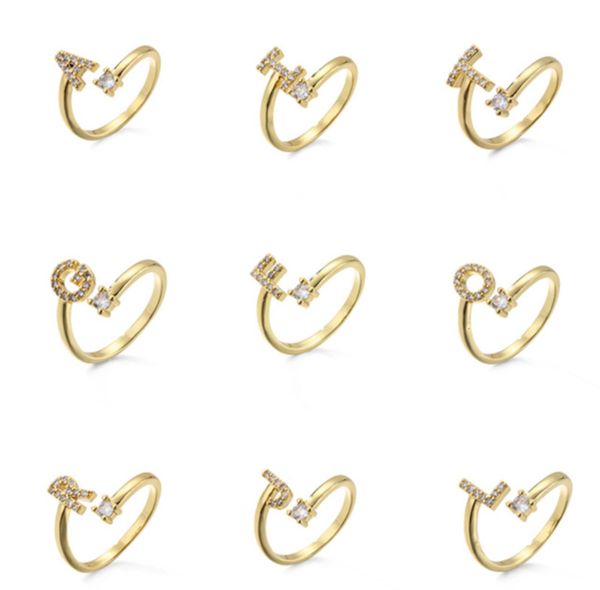 

new micro inlaid english opening ring letter zircon fashion jewelry vj59, Black