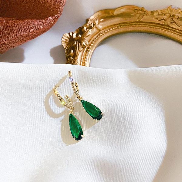 

dangle & chandelier 2021 trendy cubic zircon geometric women earrings elegant retro green water drop crystal gift jewelry, Silver