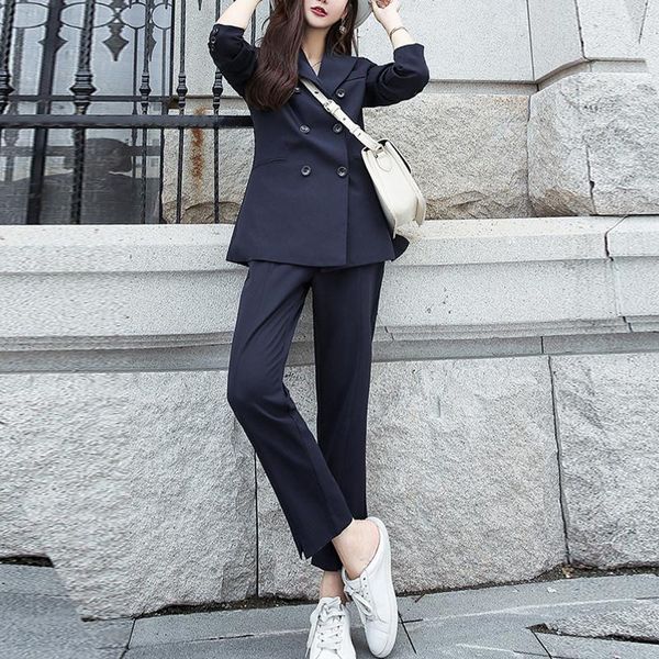 

women's suits & blazers fashion elegant work busines pants suit for women double breasted blazer jacket+nine points / pantstwo-piece se, White;black