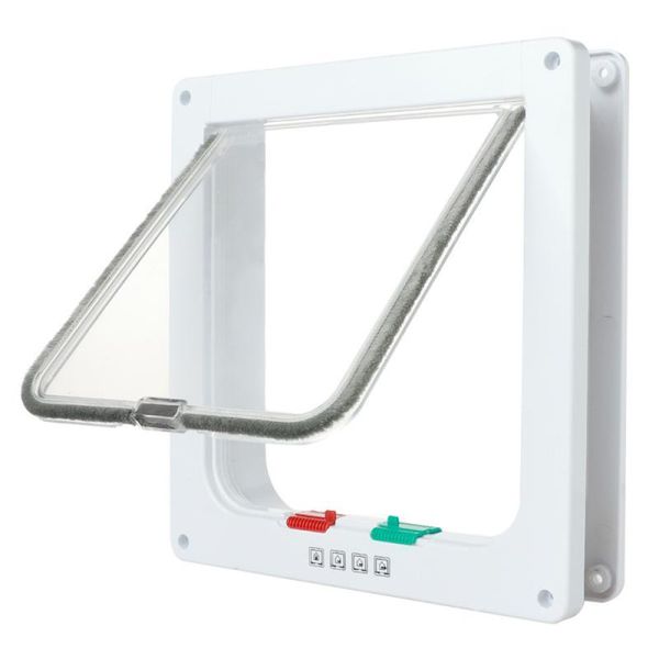

1pc dog cat flap door with 4 way lock security for cats kitten abs plastic small gate dogs pet chip carriers,crates & houses