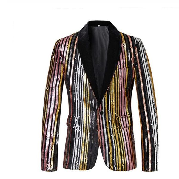 

men's suits & blazers striped sequined jackets one button multicolor shiny terno masculino slim fit nightclub stage singer costume, White;black