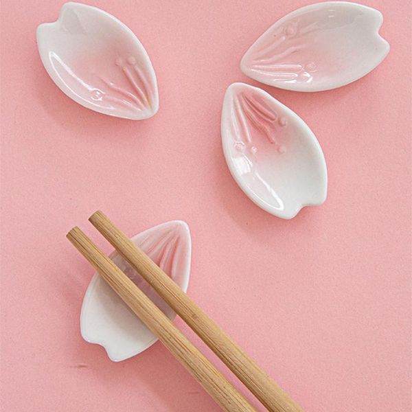 

chopsticks 4pcs ceramic chopstick holder flower petals design fork spoon stand rest rack tableware kitchen utensils