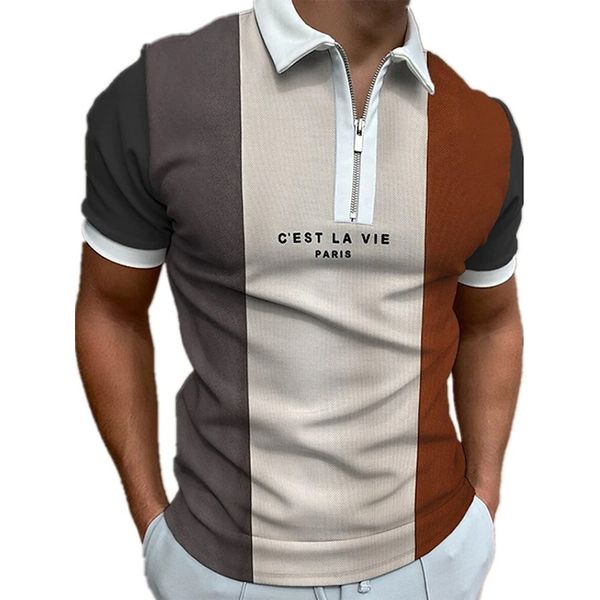 

summer new color stripes men's zipper polo shirt, comfortable, breathable, fashionable and cool, daily business trip, work party, White;black