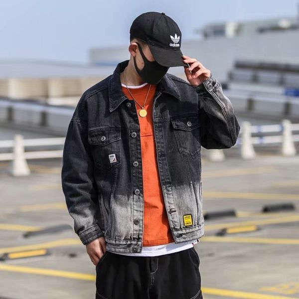 

fashion brand cowboy coat men's autumn and winter street hip hop jacket korean fashion gradient loose tooling, Black