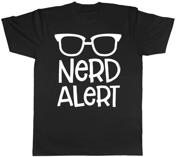 

nerd alert glasses funny geek mens birthday gift tee t-shirt, White;black