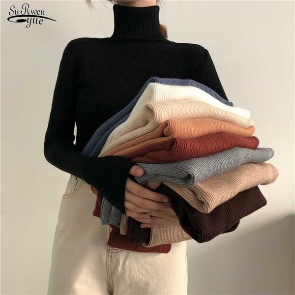

autumn winter korean women pullover sweaters slim women turtleneck basic casual knitted sweater soft warm jumper 8069 211215, White;black