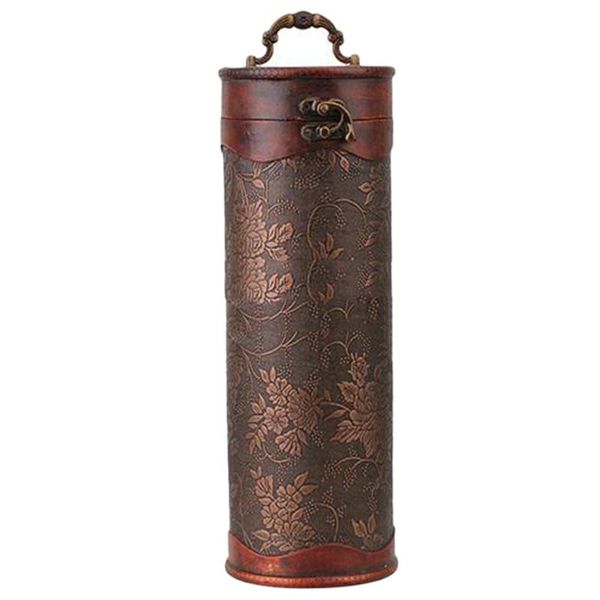 

cylinder vintage retro wooden wine bottle storage gift box case holder hooks & rails