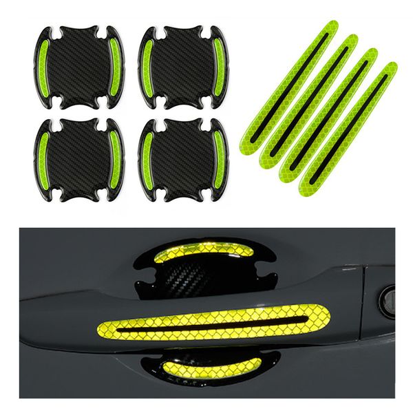 

green car reflective sticker door handle door bowl protection guards trim stickers universal reflective warning anti collision scratches pro