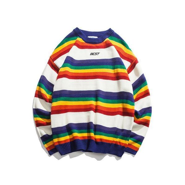 

retro hit color women sweater o neck knit rainbow striped, White;black