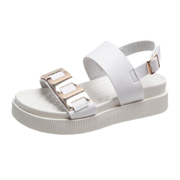 

casual summer women's sandals fashion all-match simple vamp metal decoration open-toed platform 2021, Black