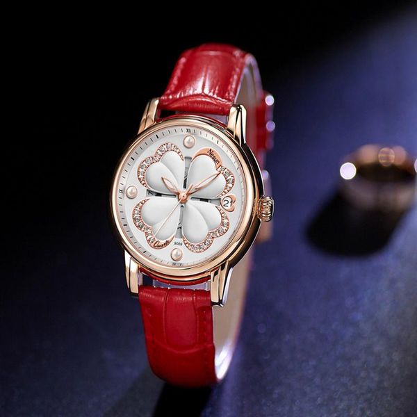 

wristwatches women's watch nesun business casual waterproof ceramic strap quartz fashion four leaf date watches, Slivery;brown
