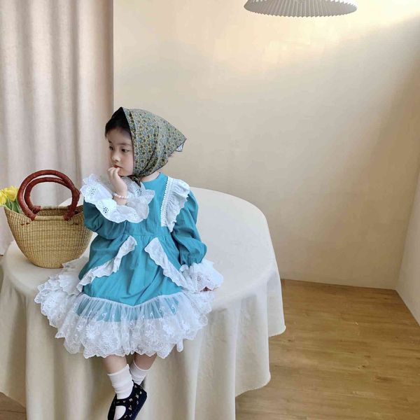 

spring girls fashion lolita style lace princess dress kids cotton long sleeve party dresses 210508, Red;yellow