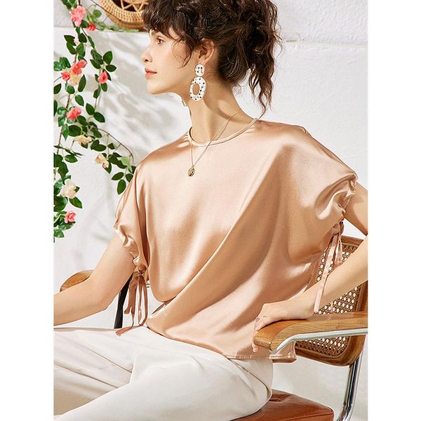 

women's t-shirt women elegant design 100% silk fabric batwing sleeves solid 2 colors ladies casual fashion, White