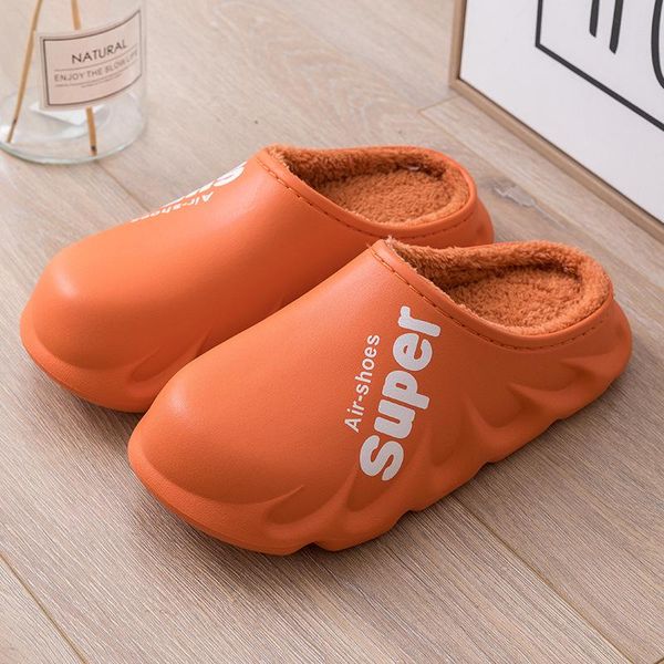 

slippers waterproof non-slip home women winter warm indoor cotton shoes men soft memory foam couples, Black
