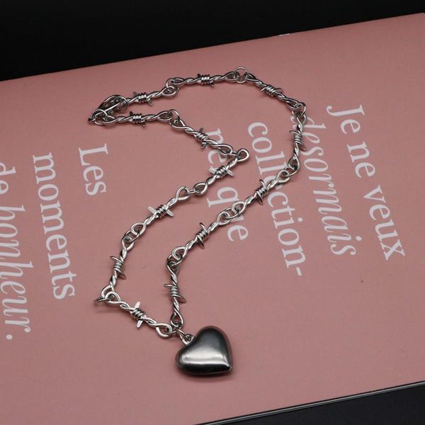 

vintage brambles chain geometry ccb plastic heart pendant necklace for women fashion goth collar steampunk jewelry necklaces, Silver
