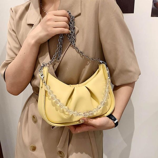 

evening bags 2021 fashion women pearl chain handbags luxury ladies retro pleated shoulder bag leather casual underarm purse