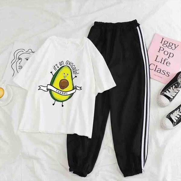 

sweatpants set two pieces set pants suit outfit streetwear pants avocado t shirt tracksuits women trousers women petite, White