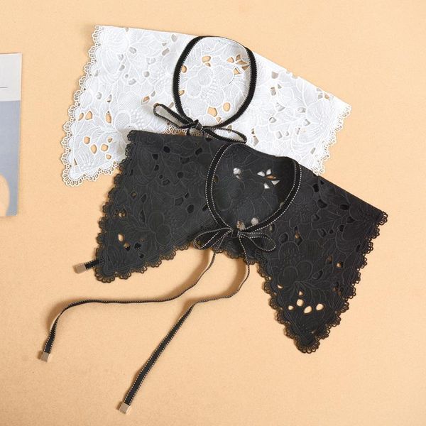 

bow ties women hollow fake collar female black white shirt false collars girls neckwear tie shawl wrap detachable, Black;gray