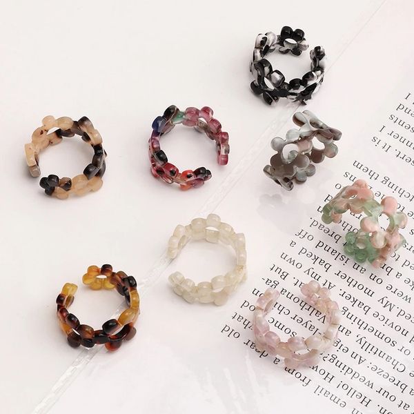 

korea trendy colorful geometric resin chain rings for women open finger ring girls party simple jewelry accessories gifts, Silver