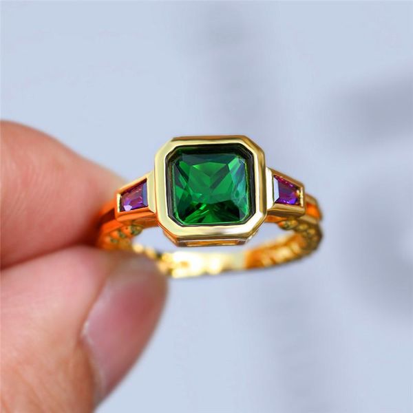 

wedding rings cute male female green blue stone ring crystal yellow gold zircon promise big engagement for men and women, Slivery;golden