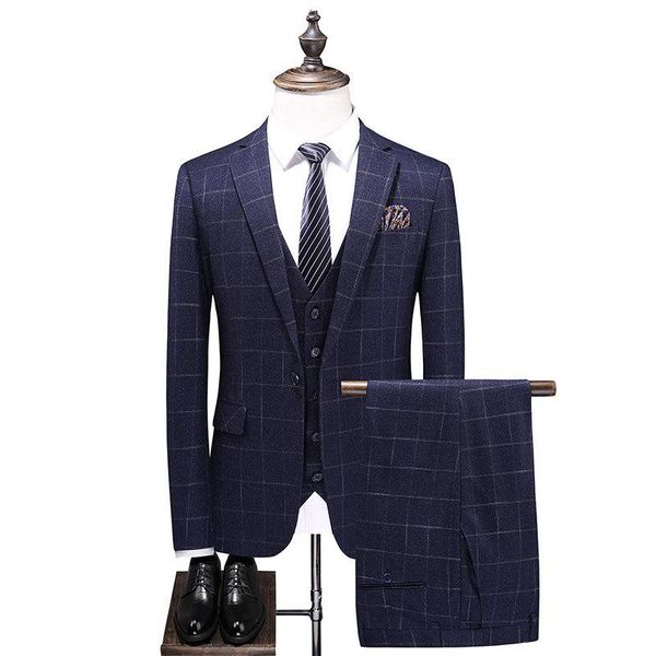 

men's suits & blazers ( jacket + vest pants ) boutique fashion mens plaid casual business suit high-end social formal 3 pcs set groom w, White;black