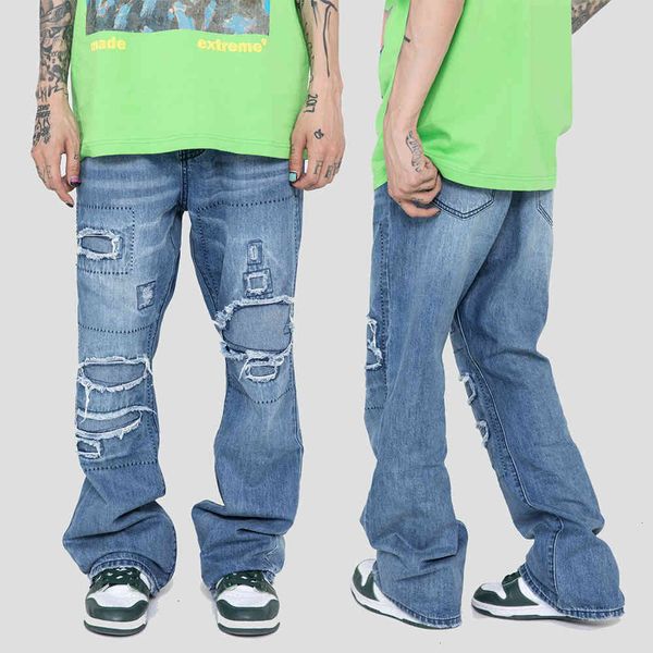 

men's jeans back of hippie brim pants made old washed man-breeches baggy hip hop street wild-legged woman bf great dimensions f9nl, Blue