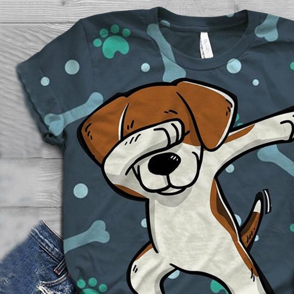 

h40 cute cartoon dog print womens t shirt plus size women short sleeve o neck tee, White