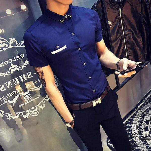 

men's dress shirts pure color handsome shirt long-sleeved slim fit 2021 hair stylist korean version of stretch, White;black